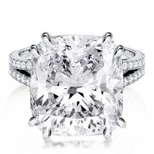 Double Prong Split Shank Cushion Cut Engagement Ring 925 Sterling Silver